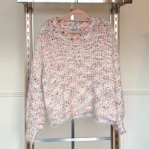 She + Sky Textured Pink and White Sweater